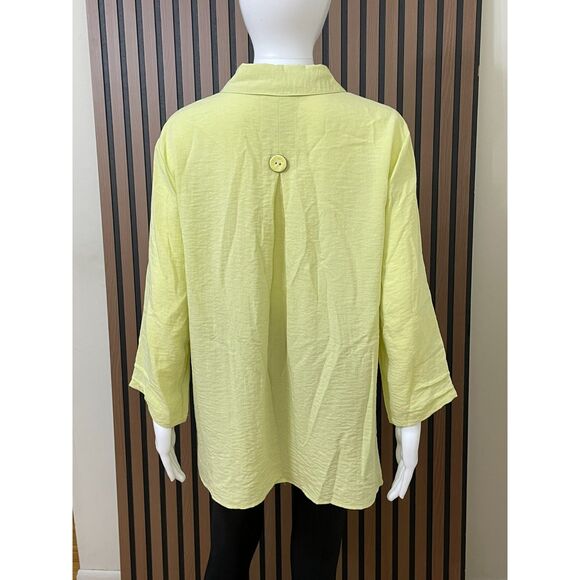 Ali Miles Women's L Yellow Button-Up Shirt Rayon Tunic Lagenlook Utility Resort - Picture 2 of 10